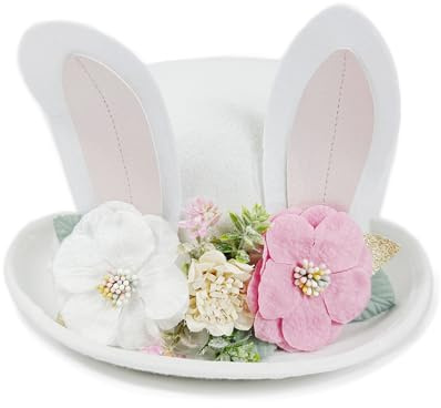 Qianderer Gorro de Pascua con orejas de conejo, sombrero de cubo con orejas de conejo, gorra de cosplay para mujeres, hombres y adultos, disfraz de fiesta de Halloween (blanco, talla única)