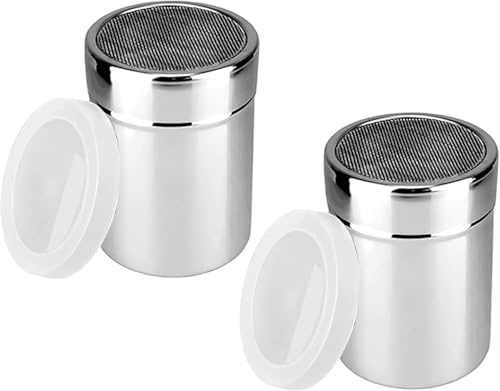 TLDBATICE 2 PCS Agitador de Azúcar Glas con Tapa, Coctelera de Cacao para Cappuccino, Latas de Polvo con Malla, Espolvoreador Cacao Tamizador de Harina Coctelera de acero inoxidable para Café Especias