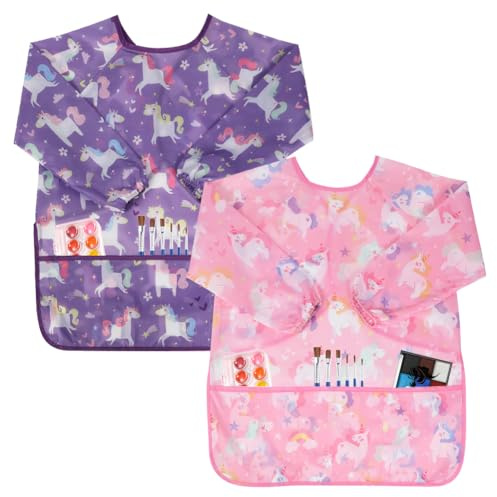 AUAUY 2PCS Tablier Peinture Enfant, Blouse Peinture 3-8 Ans Imperméable