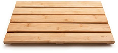 GOBAM Natural Bamboo Bath Mat - Non-Slip Shower & Bathtub Mat, Easy Clean Indoor & Outdoor Floor Mat for Spa, Sauna, Pool - Small 19.7 x 13 inches