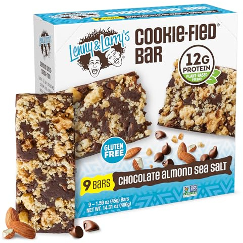 Lenny & Larry's – The Complete Cookie-fied Bar (9x45g) Chocolate Almond Sea Salt – 12 g de protéines végétales – Saveur chocolat, amandes, sel de mer – Végan – Sans édulcorants artificiels