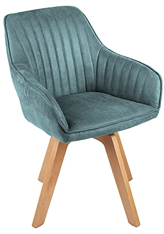 Riess Ambiente Drehbarer Design Stuhl Livorno Petrol Samt Buchenholz Beine Esszimmerstuhl Küchenstuhl