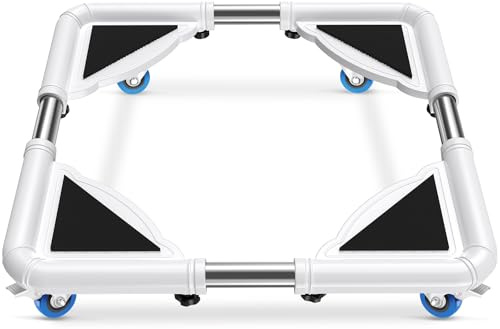 SPACECARE Mini Fridge Stand Furniture Dolly Mobile Roller with 4 Locking Wheels-Base Adjustable Refrigerator Washing Machine Stand Moving Cart- Appliance Dolly Cart Roller Pedestal- White