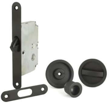 Kit de verrouillage pour porte coulissante, avec rosaces rondes avec fermeture et déverrouillage serrure avec crochet diamètre de rosaces encastrées 56 mm (noir)