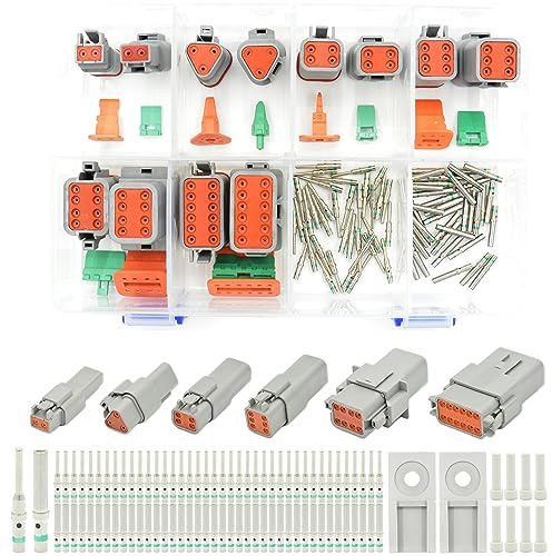 ALFCI - Kit de conectores Deutsch DT de 116 piezas, conectores impermeables de 2, 3, 4, 6, 8, 12 pines, versión de pines sólidos, conectores de cable eléctrico (1 juego) (contactos sólidos)