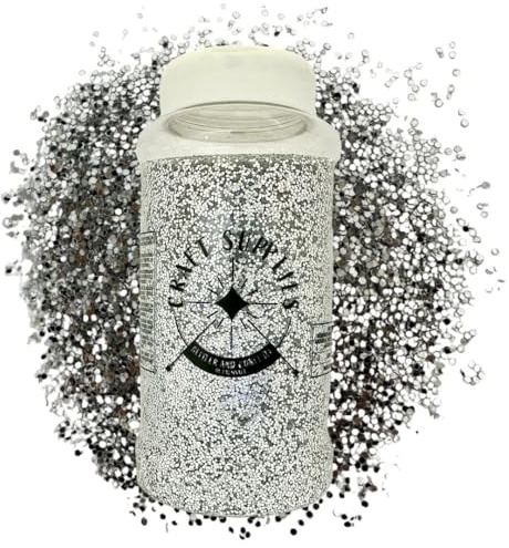 Palmsafe Large 500g Shaker Jar of Silver Glitter-Colourful Glitter for Resin or Crafts, Chunky Glitter, Nail Art, MAT1123