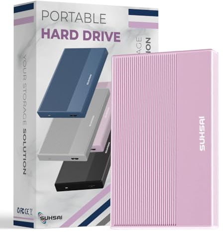 SUHSAI Disco Duro Externo de 120 GB Copia de Seguridad de Datos HDD - Expansión de Memoria de 2,5 Disco Duro portátil USB 3.0 Compatible con Mac, Escritorio, PC, PS4, PS5, (Rosa)