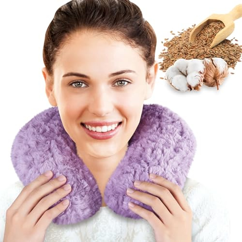 REVIX Neck Heating Pad Microwavable, Microwave Neck Warmer for Moist Heat Therapy, Heated Neck Pillow for Neck and Shoulder Pain Relief, Weighted Neck Wrap for Sore Muscles, Stress Tension, Purple