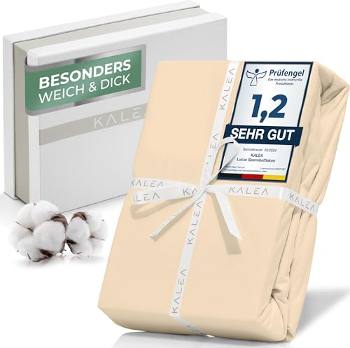 KALEA Luxus Spannbettlaken 140x200cm - 160x200cm - Schlafen wie auf Einer Wolke - Bettlaken aus Jersey Bio Baumwolle auch für Boxspringbett bis 30 cm Höhe - Erholsamer Schlaf OEKOTEX Zertifizierung