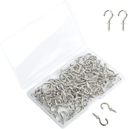 ktxaby 100 st små metallskruvkrokar, 1/2 tum koppkrokar skruvkrokar, mini takskruvkrokar rostfria och hållbara, lämpliga för att hänga smycken små föremål eller växter (silver)