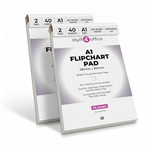 Stuff 4 Office | Flipchart Paper Pad | A1 Paper Plain | 40 sheets | White Presentation Flip Chart Paper for Meetings, Classrooms, Brainstorming, Training & Office Use