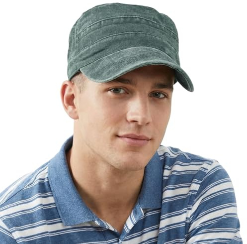 HIQIU Military Cap herr armé keps cadet hatt, unisex vintage militär army platt keps, militärkeps justerbar bomull basebollkeps keps fältmössa