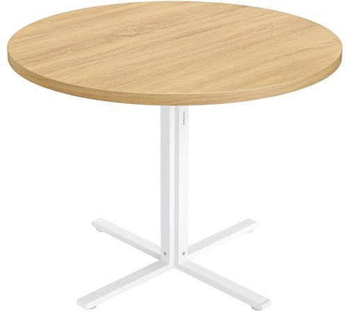 VASAGLE Round Dining Table, Small Kitchen Table for 4 People, Farmhouse Style, Water-Resistant Surface, 80 cm Diameter, 74.8 cm Height, for Dining Room, Living Room, Golden Oak KDT082Y02