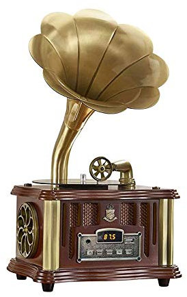 WDWDW Tocadiscos Retro con Altavoz Bluetooth, Entrada Auxiliar, Puerto USB para Unidad Flash, Tocadiscos de gramófono Vintage para decoración del hogar