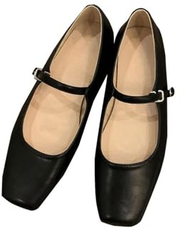 Mary Jane - Zapatos planos para mujer, con punta cuadrada, elegantes, tacón bajo, con hebilla, para noche, baile, trabajo, boda, cómodos, para fiestas, princesas, Negro , 39 EU