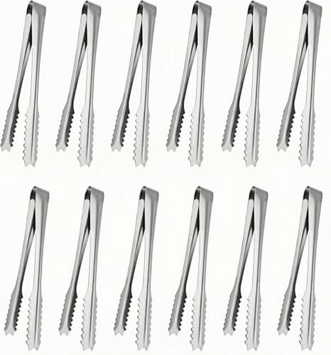 Heanvmyss Pinze per Ghiaccio,12 Pezzi Pinze per Zucchero,Candybar,Mini Pinze da Portata in Acciaio Inox per Cucina,Bar,Caffè,Matrimoni,Feste,Buffet