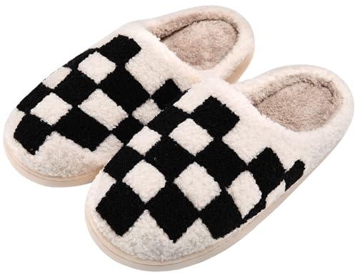 Lonya Navidad Zapatillas Casa Mujer Pantuflas Invierno Acogedoras Memory Foam Felpa Caliente Funny Shoes para Interiores y Exteriores A-Tablero de ajedrez,38/39 EU