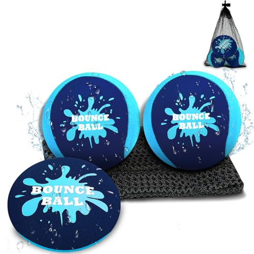 Bibykivn Wasserhüpfball, Wasserbälle Sprungball Strandspielzeug, Poolspiele für Kinder & Erwachsene Water Bouncing Ball, Wasserfestes Lycra-Bezug Ball (Hellblau)