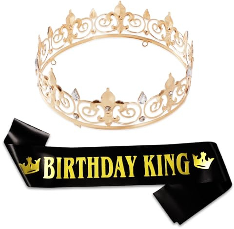 Bliceon Men's Birthday King Crown and Sash Set, Birthday Decoration, Party Supplies and Gift Personalised for Men, Celebrate Birthdays Accessories