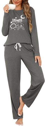 Terecey Pijama Mujer Largo Suave Conjunto de Pijamas 2 Piezas Transpirable para Dormir Ropa de Casa Cómoda y Ligera para Otoño Invierno