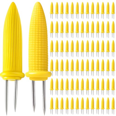 80 Pcs Corn Cob Holders, Stainless Steel Corn on the Cob Skewers for BBQ Grilling Home Cooking Parties Family Gathering Outdoor Picnics, Heat-Resistant Non-Slip Easy Grip Corn Prongs with Storage Box