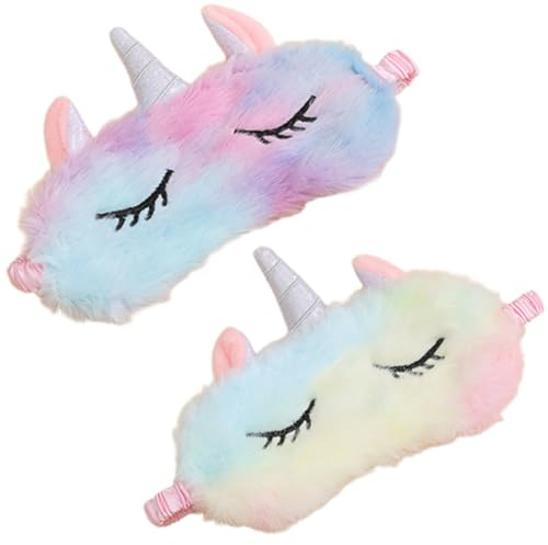 2 Pezzi Mascherina per Dormire in Peluche, Unicorno Maschera Occhi per Dormire Antiluce per Donna, Benda Occhio Traspirante Maschera di Sonno Copertura degli Occhi per Bambina