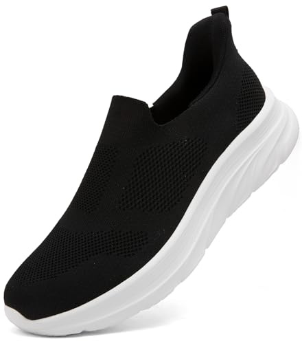 Dhinash Zapatillas Casual para Hombre Sin Cordones Calzado Deportivo Calzados para Correr en Asfalto Zapatos de Tenis Zapatillas Deportivas Zapatos de Running Negro Blanco Talla 46