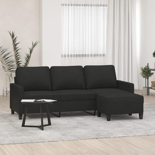 Frdhee Mini sofá de cocina, sofá de 3 plazas con taburete, color negro, 180 cm, tela para invitados y uso diario