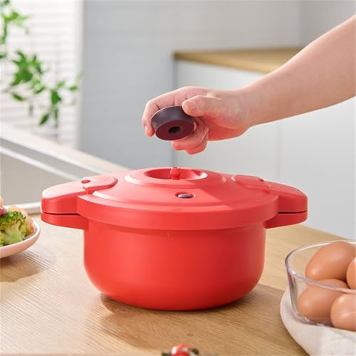 Tidevib Pentola a pressione per microonde, 27,5 x 14 cm, multifunzione, con funzione vapore, per riso, pasta, verdure, pentole da cucina rosse