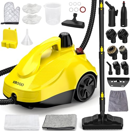 KROQO Limpiador a vapor con 23 accesorios y cable de alimentación de 5 metros para la limpieza de estufas, alfombras, sofás, tapicería, juguetes y suelos lisos.