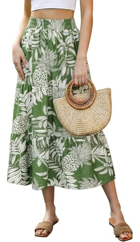 Adigaber Faldas Largas de Mujer Cintura Elástica Estampado Floral Vintage A-Línea Faldas