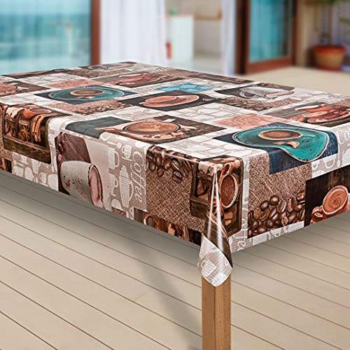 laro Wachstuch-Tischdecke Abwaschbar Garten-Tischdecke Wachstischdecke PVC Plastik-Tischdecken Eckig Meterware Wasserabweisend Abwischbar |43|, Muster:Cafe Kaffee Espresso braun, Größe:100x140 cm