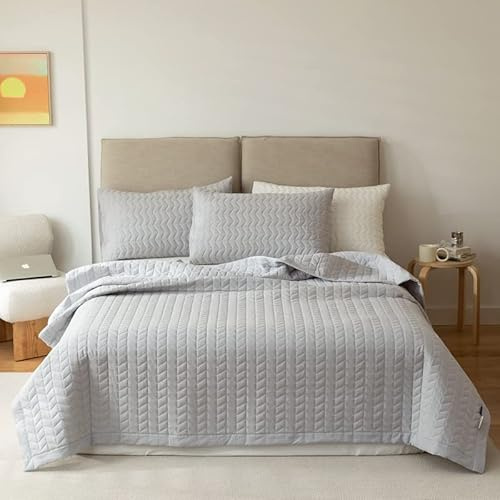 Lunoroey Bedspread Double Size Beige Quilted Bedspreads Coverlet | Soft Lightweight Bedspread, Solid Color Quilted Bedspreads, All Season Bedding, 1 Quilt And 2 Pillowcases