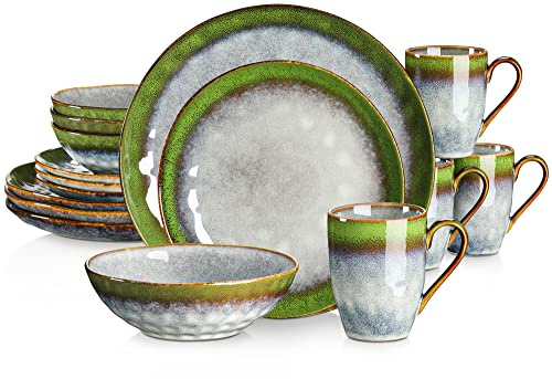 vancasso Starry Gradient Dinner Set, Reactive Glaze Dinnerware Tableware, 16-Piece Dinner Service with 11in Dinner Plate, 8in Dessert Plate, 7in Bowl and 330ml Mug, Service for 4