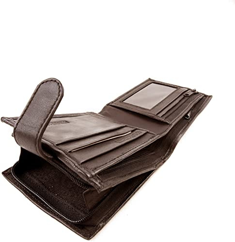 Herren-Geldbörse, echtes Leder, RFID-blockierend, Kreditkartenetui mit Reißverschluss, Münzfach, Geldscheinfach und Ausweishalter mit Geschenkbox, braun, 11.5 CM X 9 CM X 2 CM, Klassisch