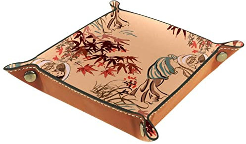 suojapuku Ahornblattmenschen im antiken Stil Ledertablett,Leder Tablett Taschenleerer Tablett für Aufbewahrungsschlüssel-Münzen-Schmuckuhr