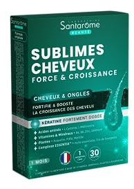 Santarome - Sublimes Cheveux Force & Croissance - Complément alimentaire pousse cheveux & ongles - Vitamines B6, B8, Roquette, Myrtille - 30 comprimés - 1 mois - France