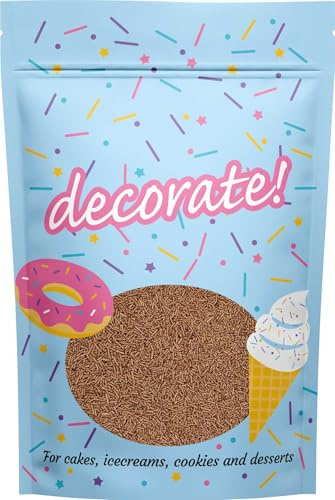 decorate! - Matt Strands - Light Chocolate Flavoured Cake Topper Sprinkles - 500g Edible Vermicelli Cupcake Decorations - Ideal for Ice Cream, Cakes, Bakes & Doughnuts