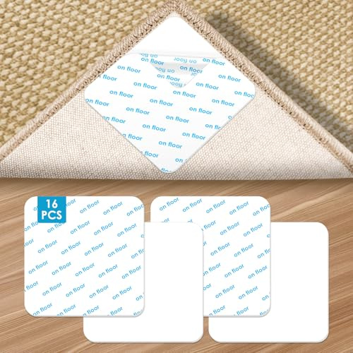 NEUTYPECHIC 16 Pezzi Antiscivolo per Tappeti, 10 * 10 cm Tappeto Antiscivolo Adesivi Riutilizzabili Adesivi Lavabili, Ferma Tappeto Antiscivolo antiscivolos tappeto sottotappeto, Bianco
