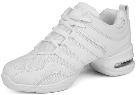 Asyusyu Sneaker da ballo da donna Scarpe da ballo per cheerleader Zumba Line Dance Jazz, bianco, 37 EU