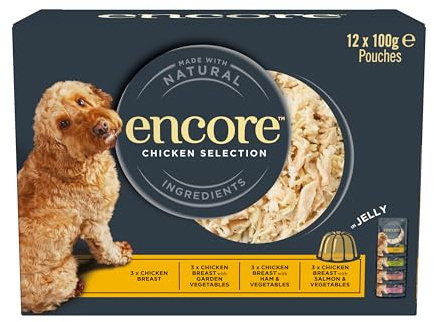 Encore Natural Adult Wet Dog Food Pouch, Chicken & Vegetabless Selection Multipack in Jelly, 12 x100g Pouches
