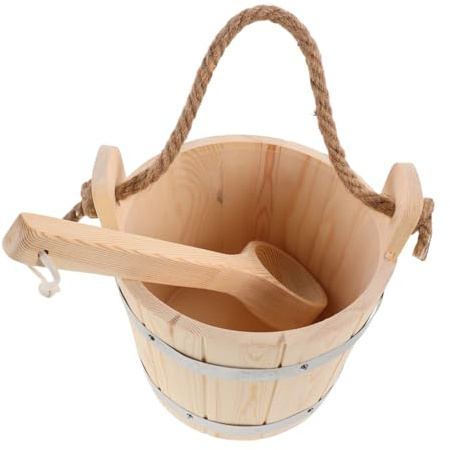 INOOMP Seau De Sauna Bois avec Doublure Et Pelle Incluses pour Sauna Bain Et Arrosage De Jardin Accessoires Pratiques