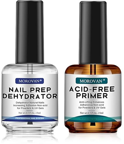 Morovan Primer y Deshidratador para Uñas: Kit Nail Prep Primer y Deshidratador para Esmaltes Permanentes Gel Semipermanente Gel UV y Builder Gel - Sin Ácido Adhesión Duradera y Secado Rápido