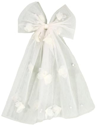 Nœud en dentelle brodée avec bande élastique et accents de fleurs pour mariage ou occasions spéciales - Rideau de cheveux ventilé pour mariage ou occasion spéciale