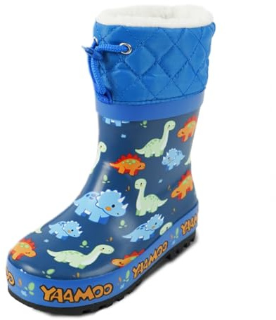 YAAMOO Botte caoutchouc enfant chaude, botte enfant hiver motif dinosaure, bottes de pluie enfant imperméable semelle antidérapante, pointure 23-34
