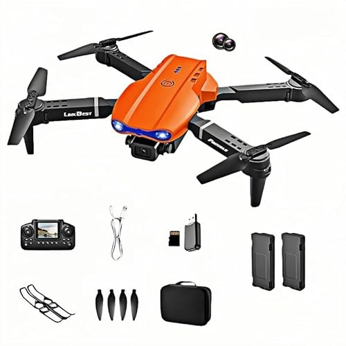 E99 Nova Drone con Telecomando a Schermo 2.4,Doppia Fotocamera SD Regolabile a 90°,Posizionamento Ottico,Fotografia a Gestuale - Drone Pieghevole per Adulti e Principianti con Autonom (orange)