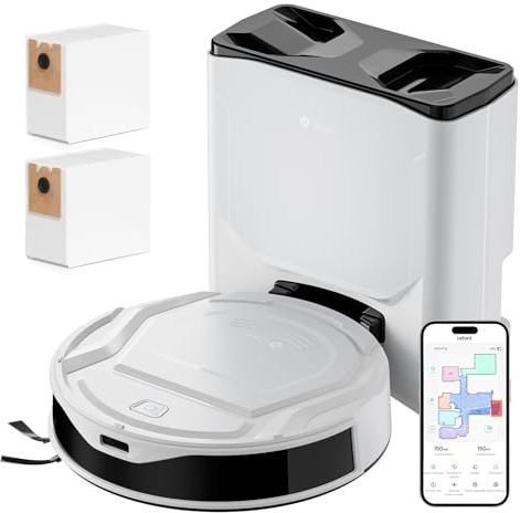 Lefant M210 Plus Robot Aspirador y Fregasuelos, Autovaciado 75 Días, 150min Autonomía, 6000Pa Succión, Obstáculos 190° PSD, Mapeo Láser ToF, Detecta Alfombras, Mascotas, Blanco