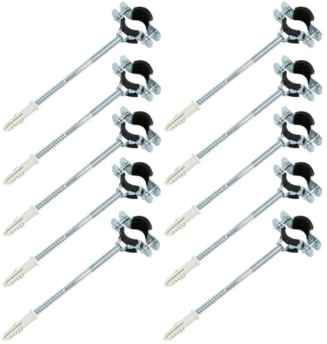 10PCS Abrazaderas Tubo Metálicas 20-24 mm 1/2, con Tornillos y Tacos Expansión, Revestimiento Goma Antivibración, Soporte para Tuberías Agua o Calefacción, Acero Galvanizado, Fácil Instalación ﻿ ﻿