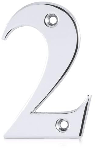 XFORT Polished Chrome Front Door Number 2, House Number Suitable for All Door Types including Wooden, uPVC, and Composite.
