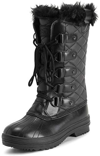 Polar Mujer Acolchada Alto Nieve Impermeable Invierno Piel Sintética Durable Suela De Goma Al Aire Libre Lluvia Botas - Negro Cuero MEno - UK7/EU40 - YC0629